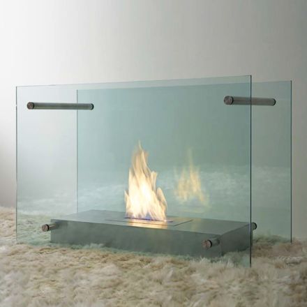 Floor Bioethanol Fireplace in Glass and Steel Design for Indoor - Edison Viadurini