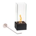 Floor Bioethanol Fireplace in Tempered Glass and Black Metal Base - Spike