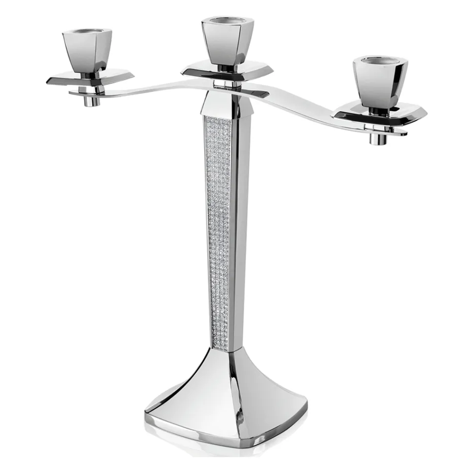 Luxury 3-Row Candelabra in Silver Metal with Glitter - Sbrillo Viadurini