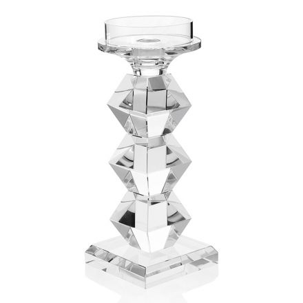 Italian Luxury Crystal Candlestick Geometric Design 2 Heights - Renzo Viadurini
