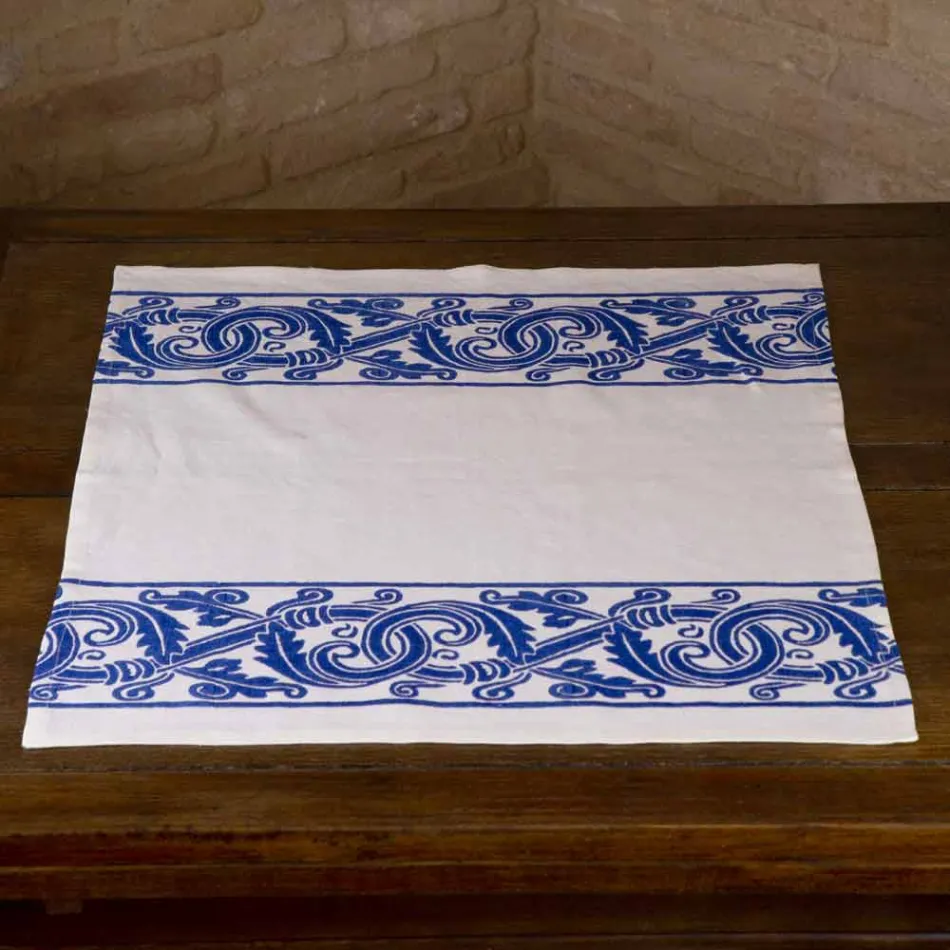 Linen Canvas of Italian Craftsmanship with Hand Printed Design - Trademarks Viadurini