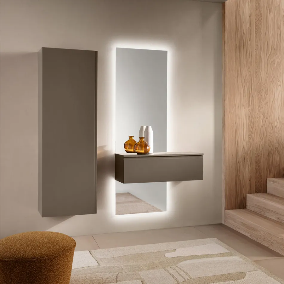 Lacquered Melamine Coat Rack with MDF Door and Internal Shelf - Lunis Viadurini