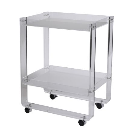 Trolley 2 Shelves in Transparent Acrylic with Wheels and Tray - Alonso Viadurini