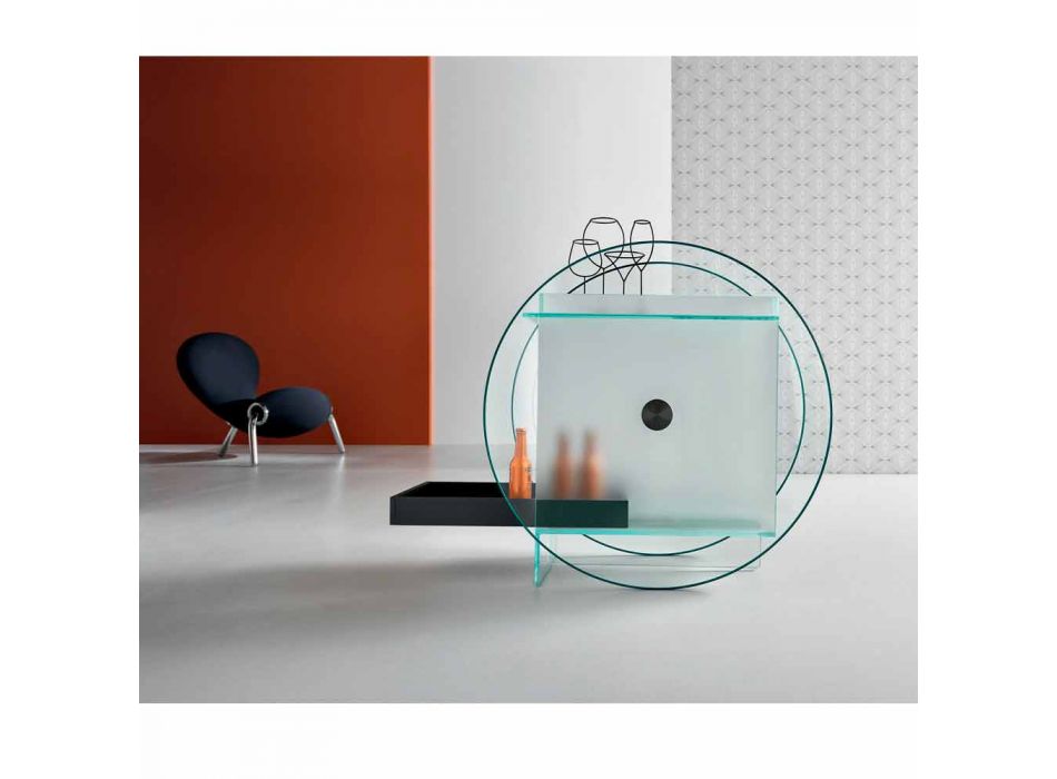 Bar Trolley in Extra-clear Glass with Wheels and Extractable Tray - Pigolo Viadurini