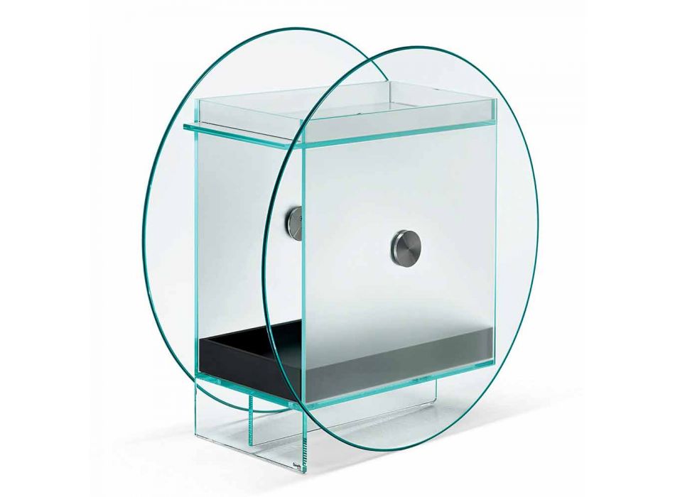 Bar Trolley in Extra-clear Glass with Wheels and Extractable Tray - Pigolo