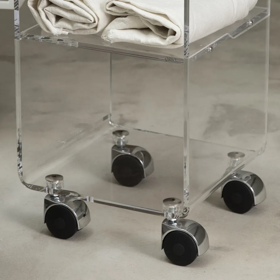 Trolley Column in Transparent Acrylic Crystal 1 or 3 Shelves - Minervo Viadurini