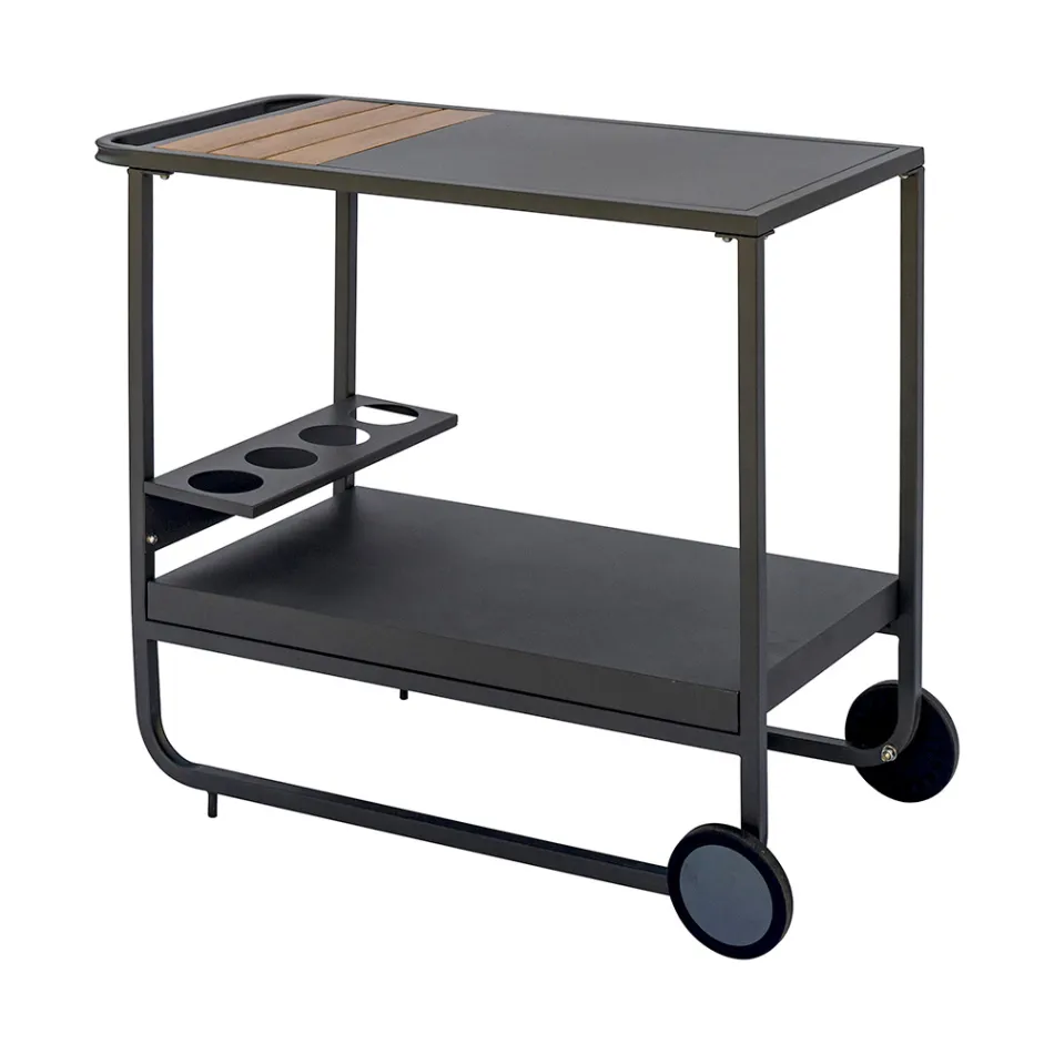 Outdoor Cart in Aluminum and Resin Wood with Wheels - Virel Viadurini