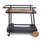 Aluminum Trolley in Different Finishes with Wheels and Teak Details - Tent Viadurini