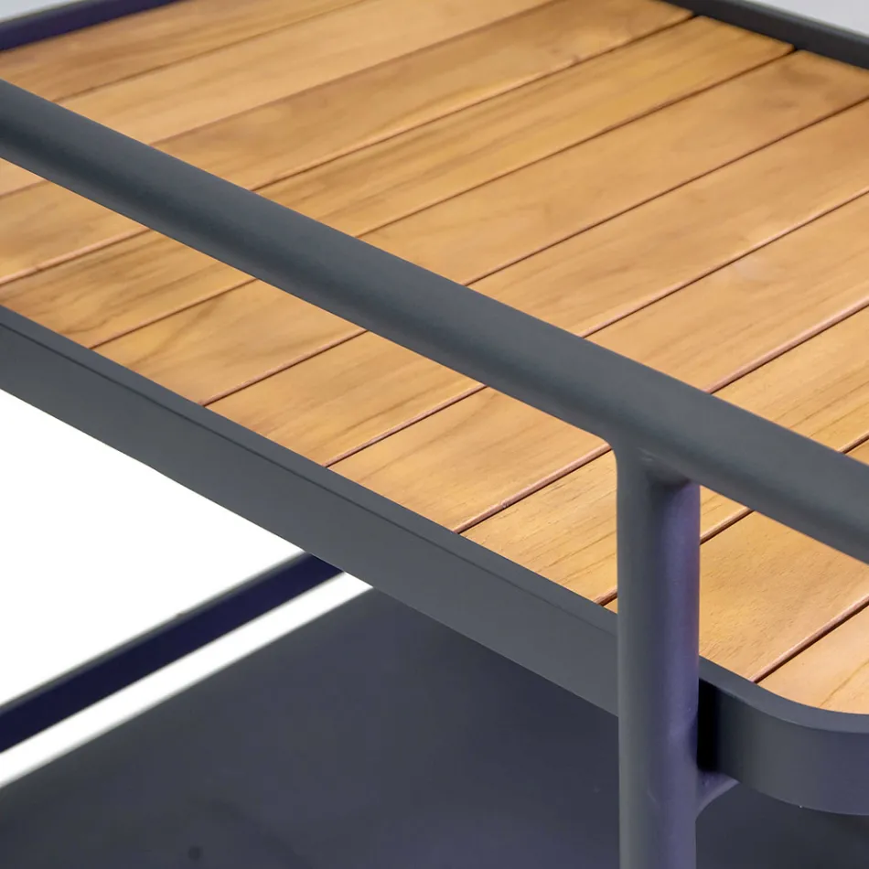 Aluminum Trolley in Different Finishes with Wheels and Teak Details - Tent Viadurini