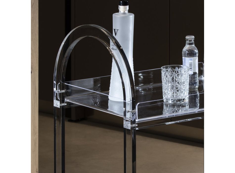 Transparent Acrylic Crystal Trolley with Wheels and Shelf - Arketipo Viadurini