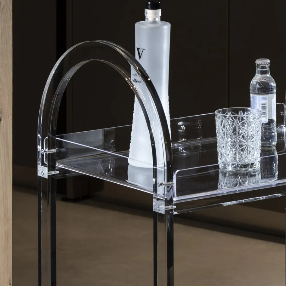 Transparent Acrylic Crystal Trolley with Wheels and Shelf - Arketipo Viadurini