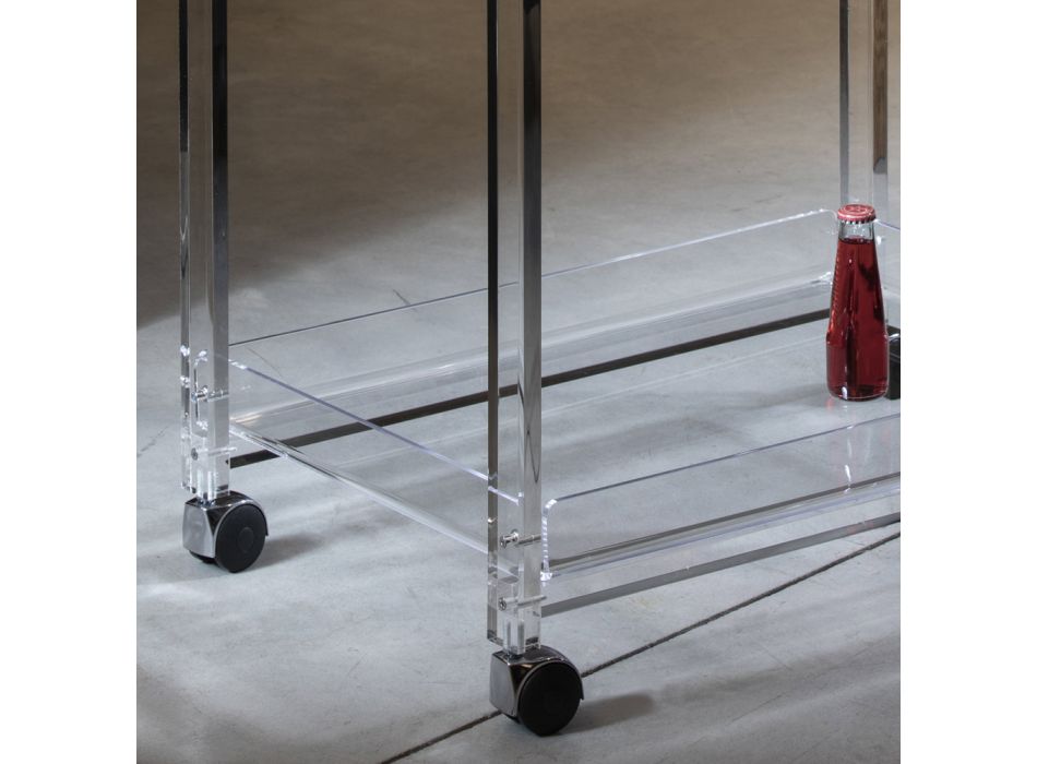 Transparent Acrylic Crystal Trolley with Wheels and Shelf - Arketipo Viadurini