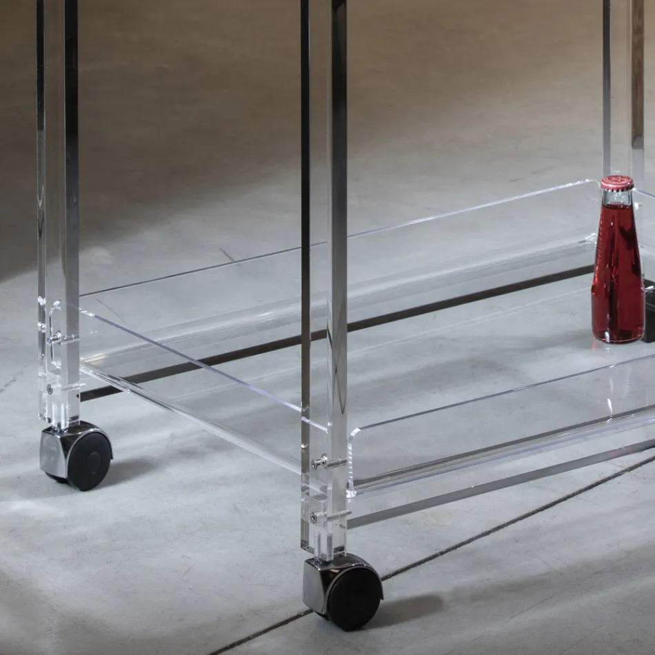 Transparent Acrylic Crystal Trolley with Wheels and Shelf - Arketipo Viadurini