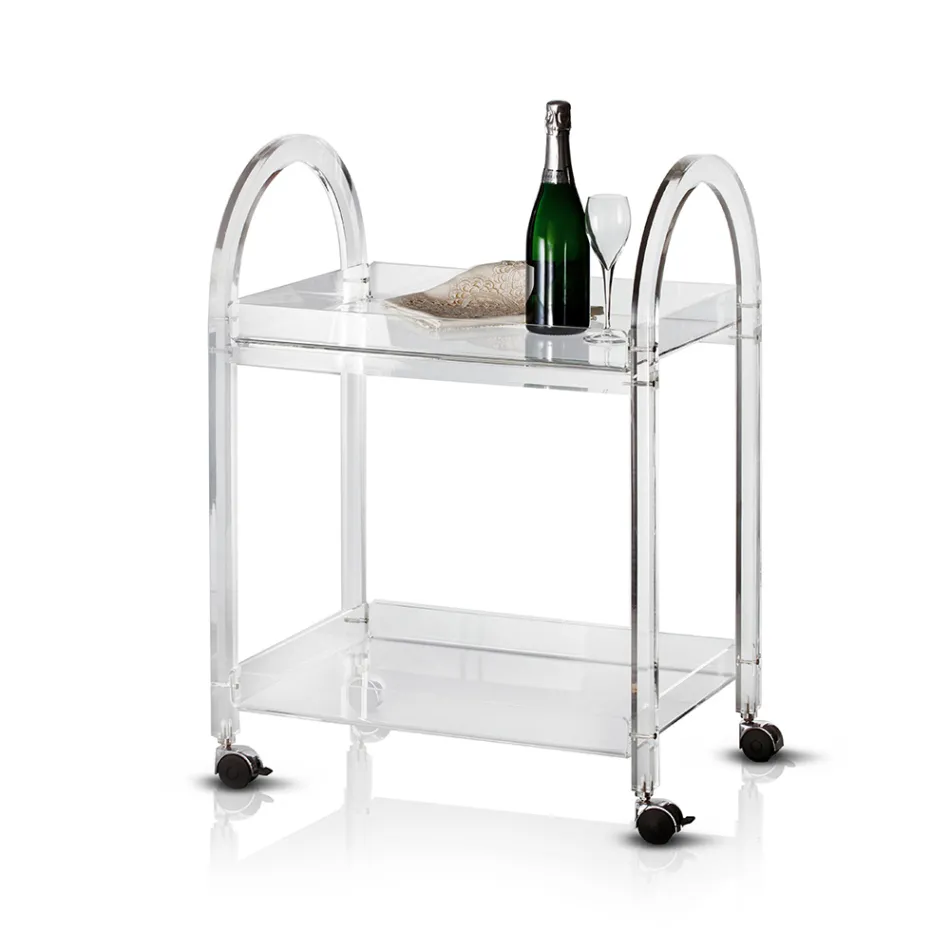 Transparent Acrylic Crystal Trolley with Wheels and Shelf - Arketipo Viadurini