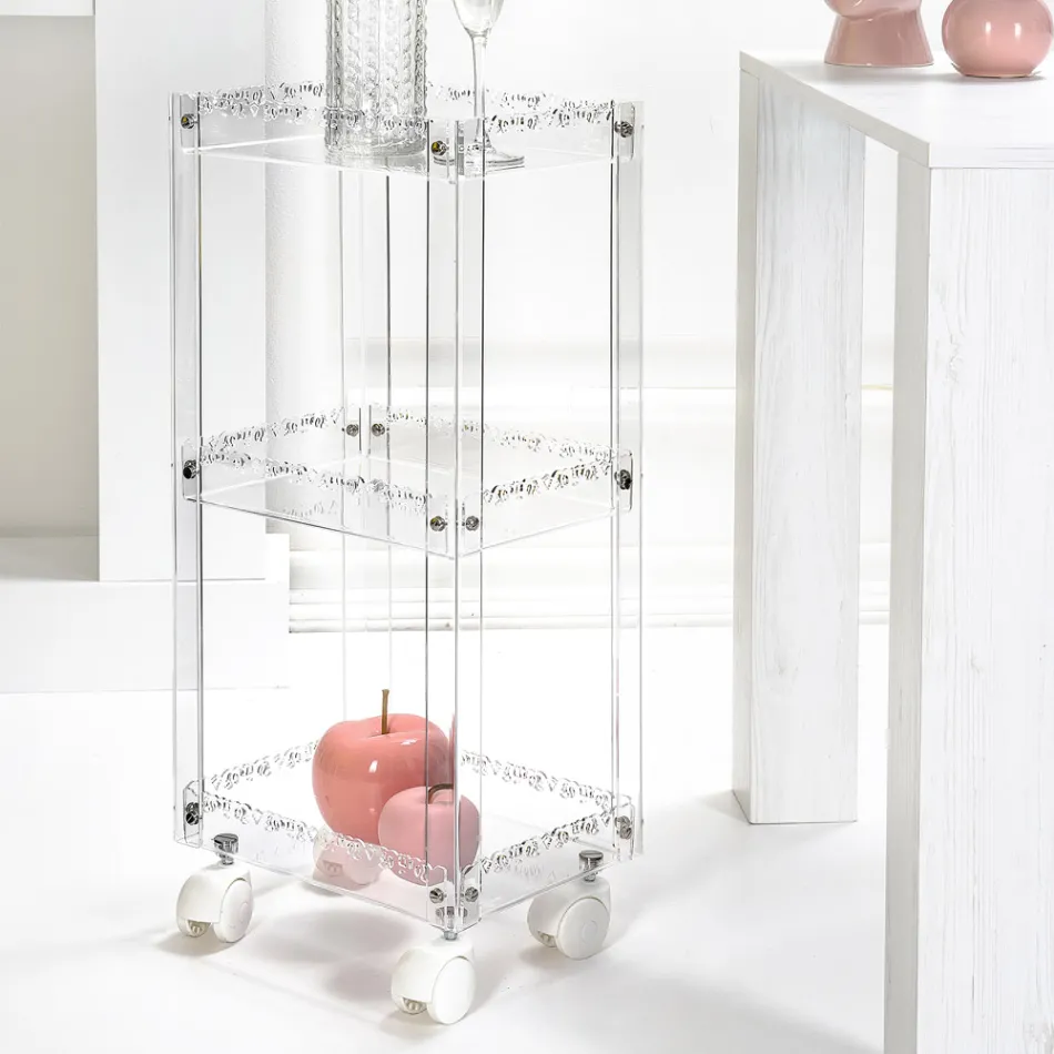 Plexiglass Food Trolley with Shelves Made in Italy - Galatius Viadurini