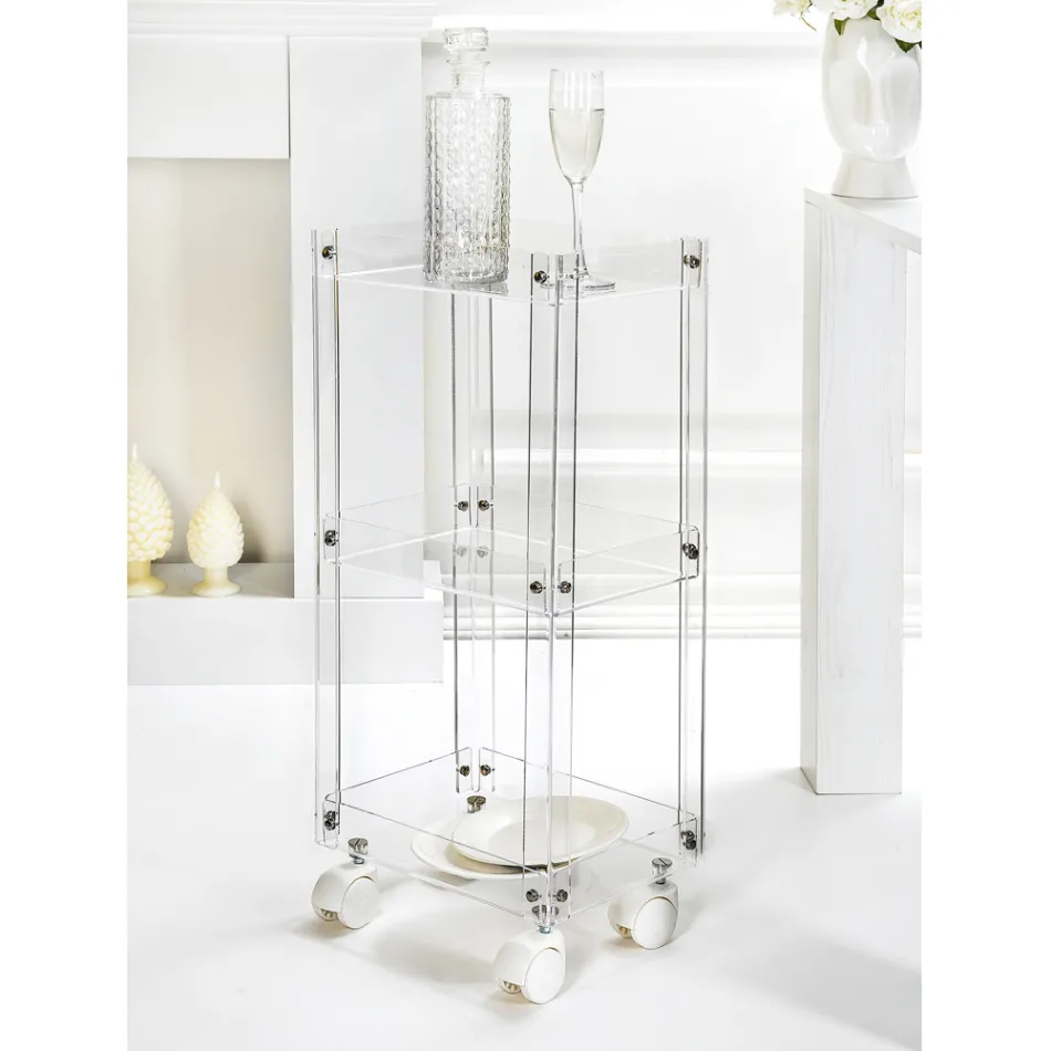 Food Trolley in Transparent Plexiglass Made in Italy - Galatius Viadurini