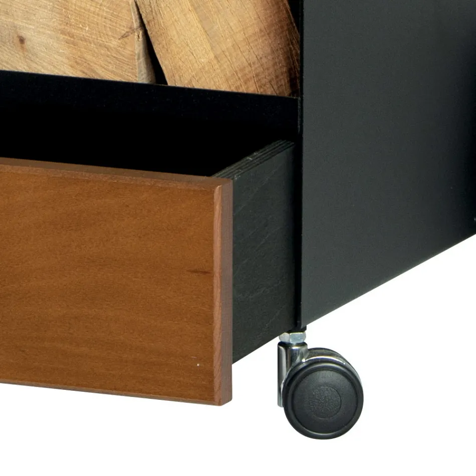 Wood trolley with drawer and wheels Made in Italy - Alpaca Viadurini