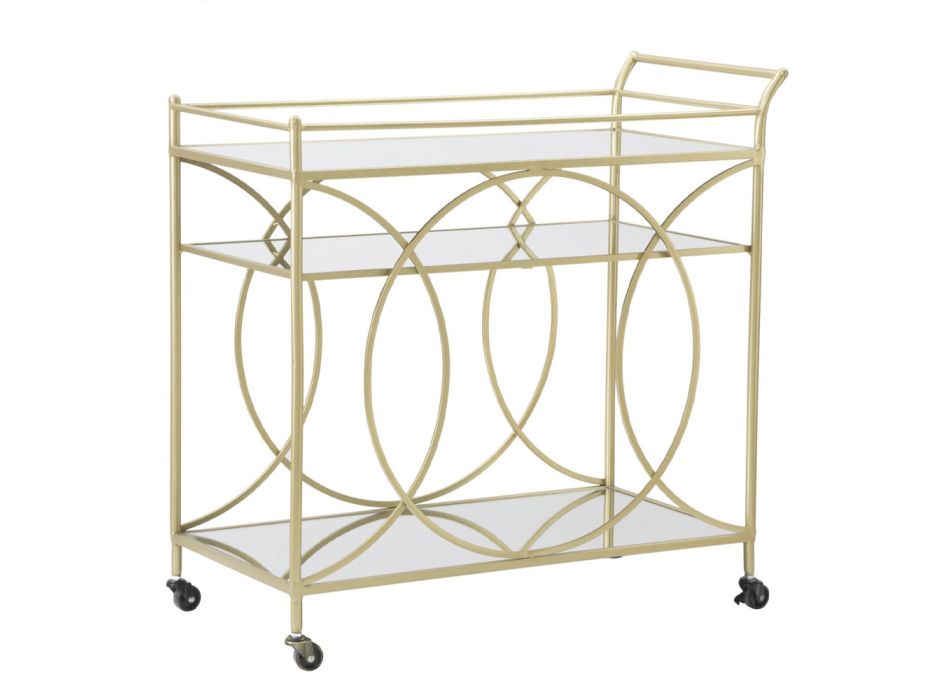 Golden Food Trolley with Iron Base and Mirrored Tops - Mink Viadurini