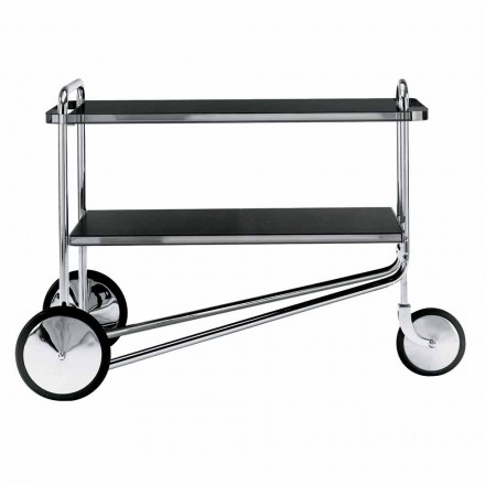 Food Trolley in Chromed and Laminated Steel Made in Italy - Singapore Viadurini