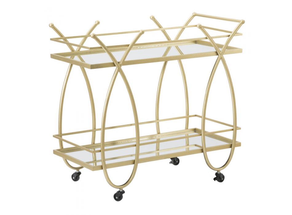 Gold Finish Iron Food Cart with Mirror Tops - Premium Viadurini