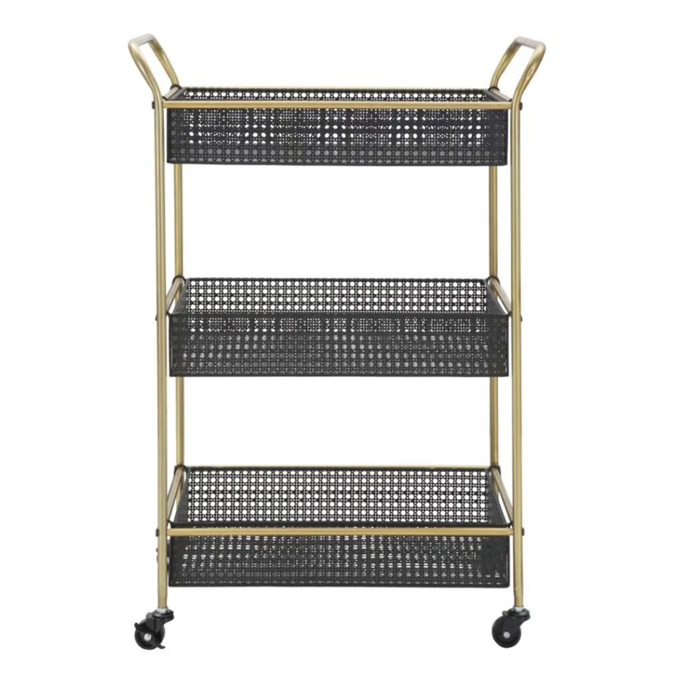 Gold Food Trolley with Iron Structure and 3 Shelves - Elegant Viadurini