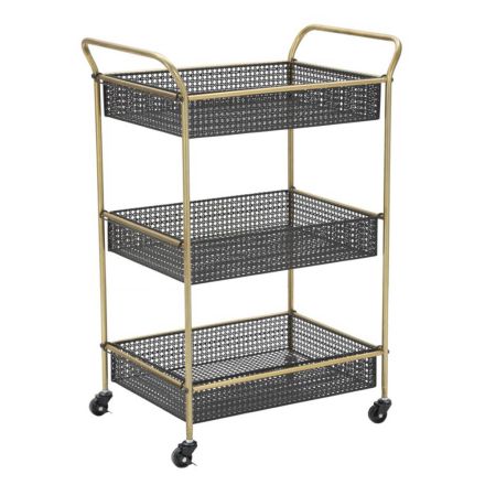 Gold Food Trolley with Iron Structure and 3 Shelves - Elegant Viadurini