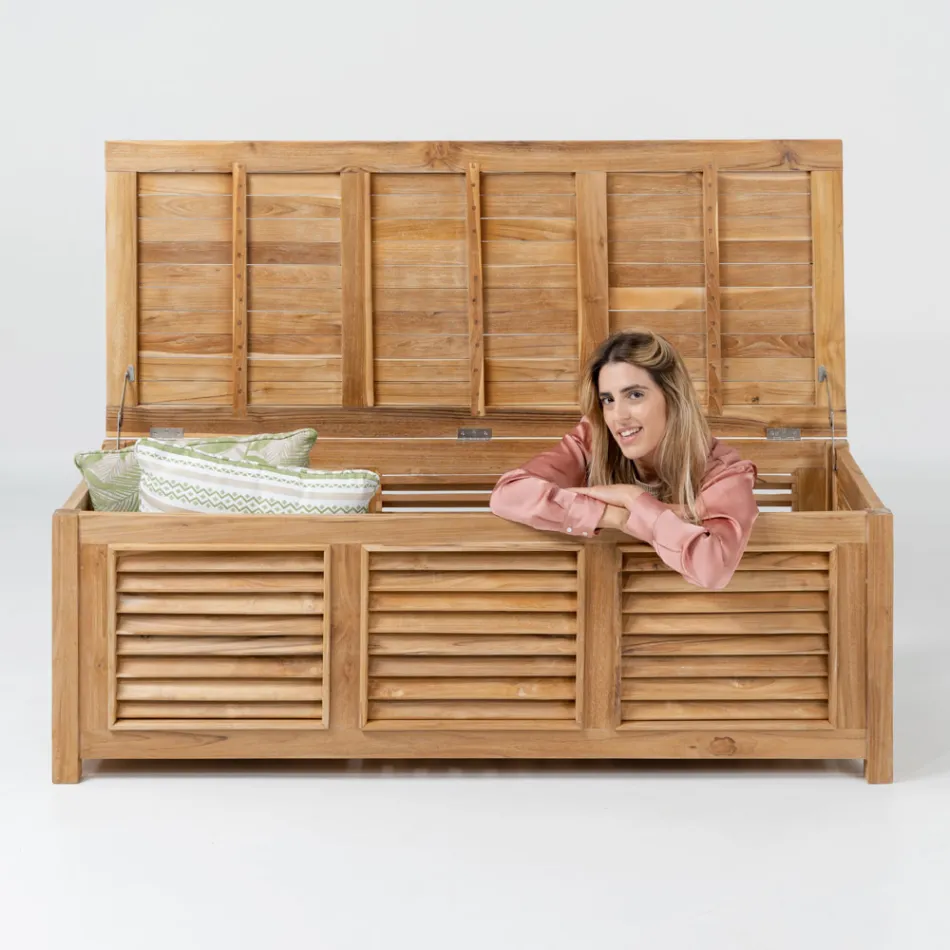 Garden Chest Made of Natural Teak - Hide Viadurini