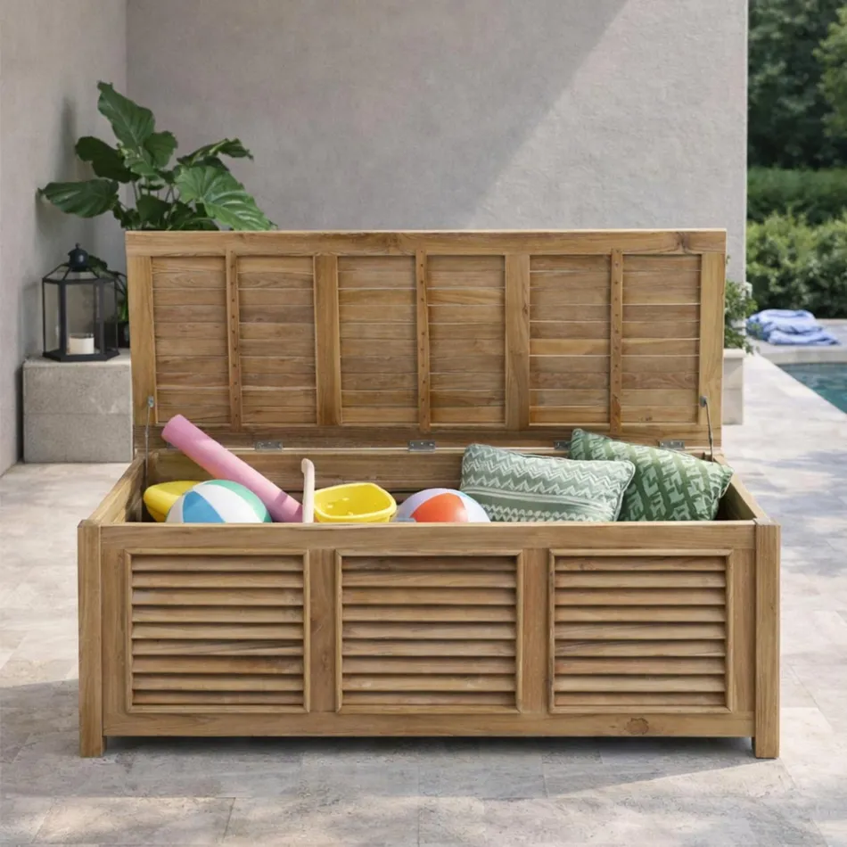 Garden Chest Made of Natural Teak - Hide Viadurini