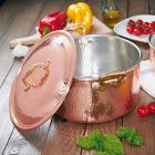 High Casserole in Tinned Copper by Hand Round with 2 Handles 16 cm - Gianfranco Viadurini