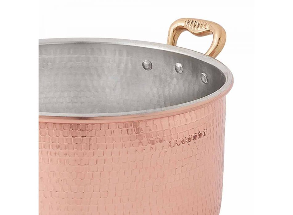 High Casserole in Tinned Copper by Hand Round with 2 Handles 16 cm - Gianfranco Viadurini