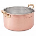 High Casserole in Tinned Copper by Hand Round with 2 Handles 16 cm - Gianfranco
