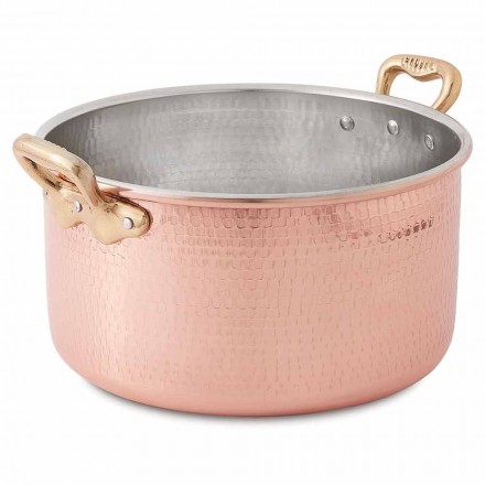 High Casserole in Tinned Copper by Hand Round with 2 Handles 20 cm - Gianfranco Viadurini