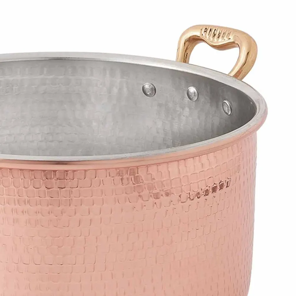 High Casserole in Tinned Copper by Hand Round with 2 Handles 24 cm - Gianfranco Viadurini