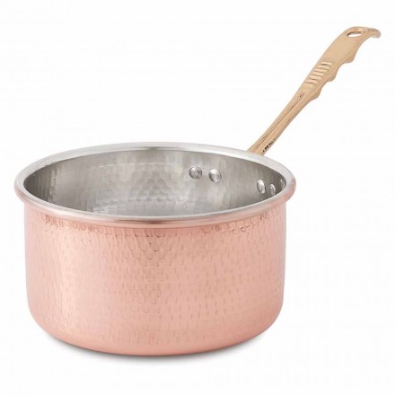 High Round Casserole in Hand Tinned Copper with Handle 16 cm - Giancarlo Viadurini