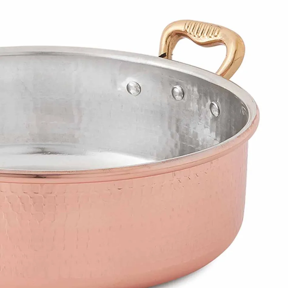 Low Casserole in Tinned Copper by Hand Round with 2 Handles 20 cm - Gianfranco Viadurini