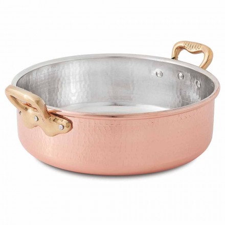 Low Casserole in Tinned Copper by Hand Round with 2 Handles 20 cm - Gianfranco Viadurini