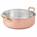 Low Casserole in Hand Tinned Copper, Round with 2 Handles 20 cm - Gianfranco