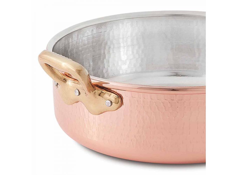 Low Casserole in Tinned Copper by Hand Round with 2 Handles 24 cm - Gianfranco Viadurini