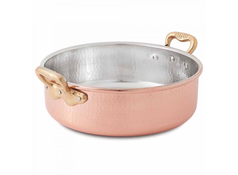 Low Casserole in Tinned Copper by Hand Round with 2 Handles 24 cm - Gianfranco Viadurini