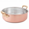 Low Casserole in Tinned Copper by Hand Round with 2 Handles 24 cm - Gianfranco