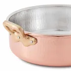 Low Casserole in Tinned Copper Round Hand with 2 Handles 28 cm - Gianfranco Viadurini