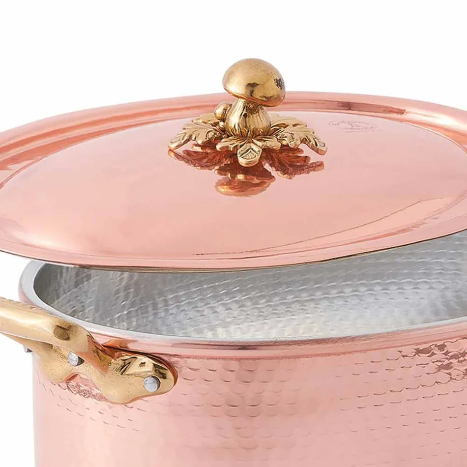 Oval Hand Tinned Copper Casserole for Oven and Lid 27x20 cm - Mariag Viadurini