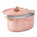 Oval Hand Tinned Copper Casserole for Oven and Lid 31x22 cm - Mariag