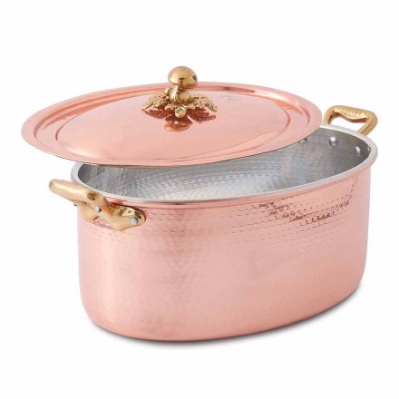 Oval Hand Tinned Copper Casserole for Oven and Lid 37x26 cm - Mariag Viadurini