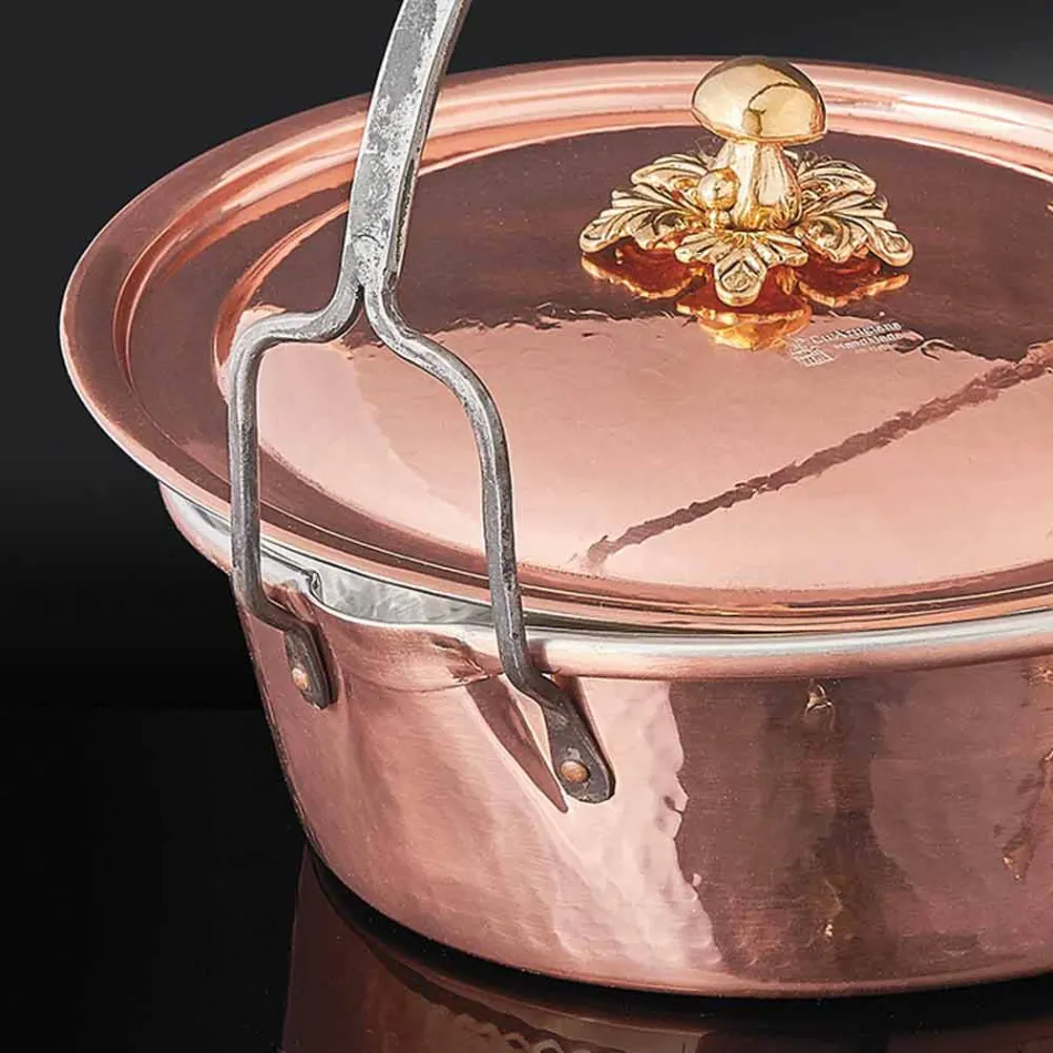 Hand Tinned Copper Casserole, Lid and Arched Handle 26 cm - Mariagiu Viadurini