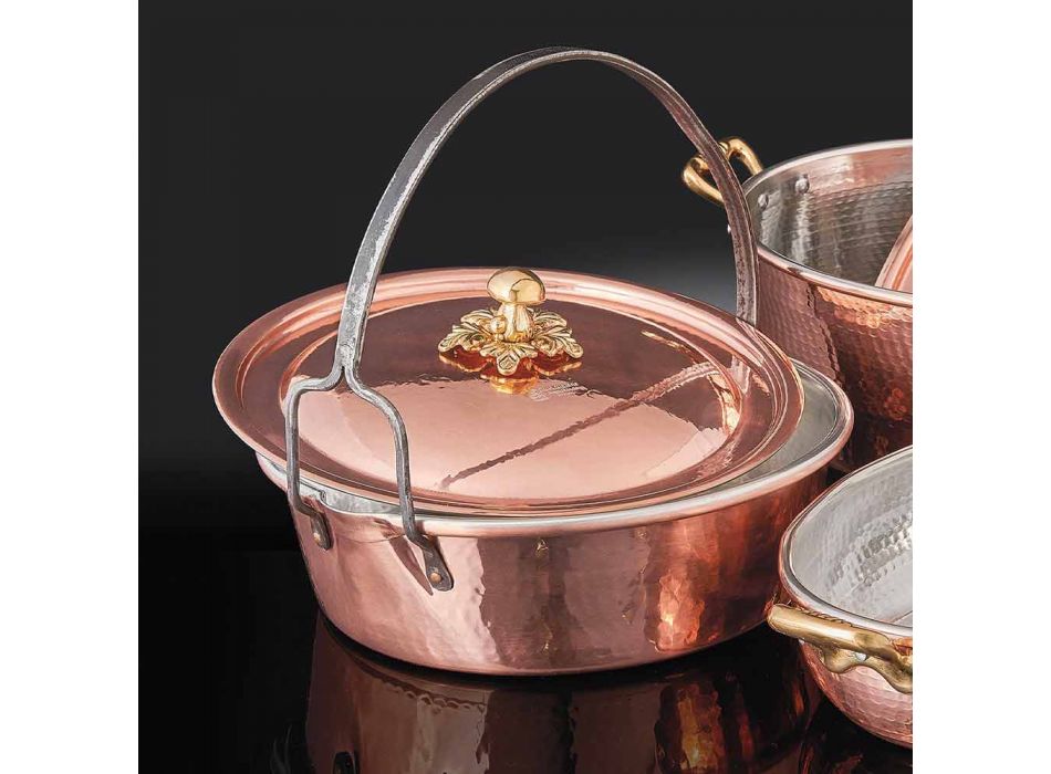 Hand Tinned Copper Casserole, Lid and Arched Handle 34 cm - Mariagiu Viadurini