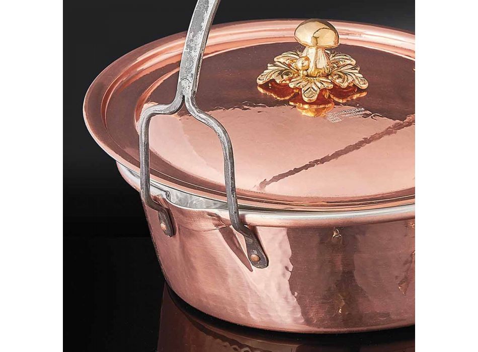 Hand Tinned Copper Casserole, Lid and Arched Handle 34 cm - Mariagiu Viadurini