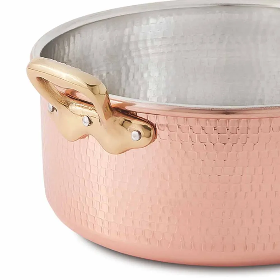 Medium Saucepan in Tinned Copper Round Hand with 2 Handles 28 cm - Gianfranco Viadurini