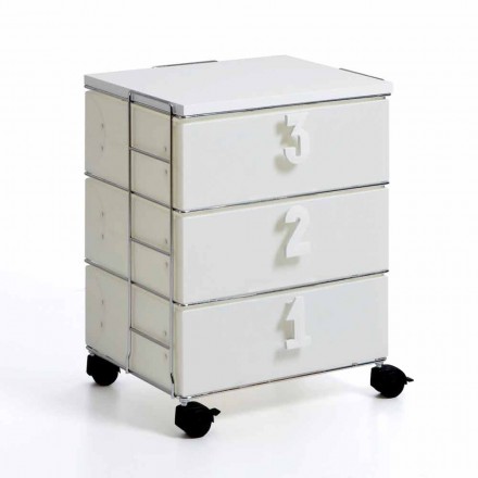 3 drawer chest of drawers with numerical handles and white Yodi wheels Viadurini