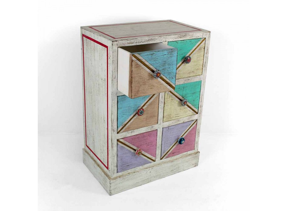 Handcrafted Wooden Chest of Drawers with Colored Drawers Made in Italy - Brighella Viadurini